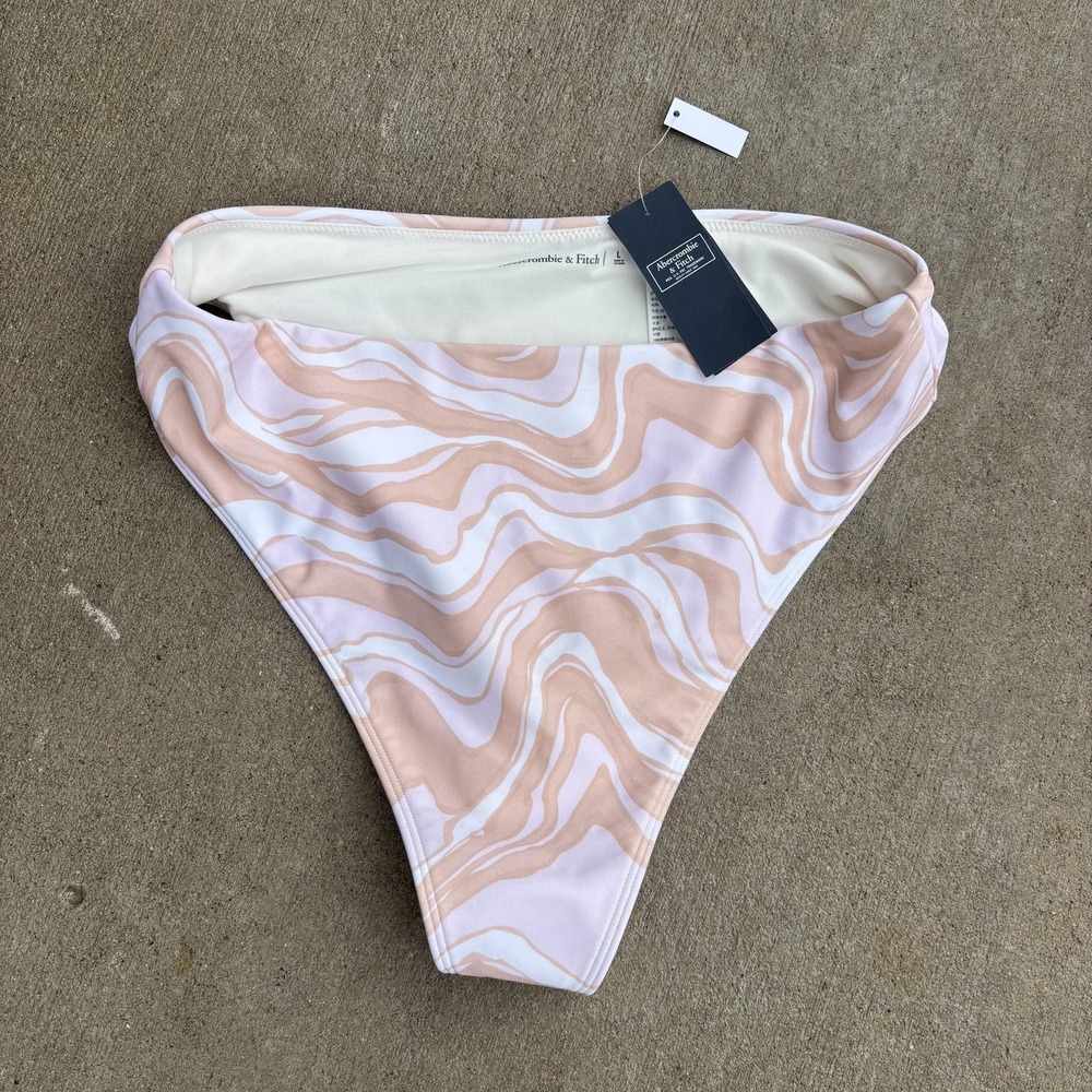 Abercrombie & Fitch Pink Swirl High Waist High Leg Cheeky Bikini Bottom Womens L